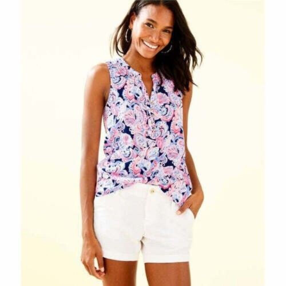 Lilly Pulitzer Essie Paisley Printed Tank Tunic Top Smocked Cotton S 288354